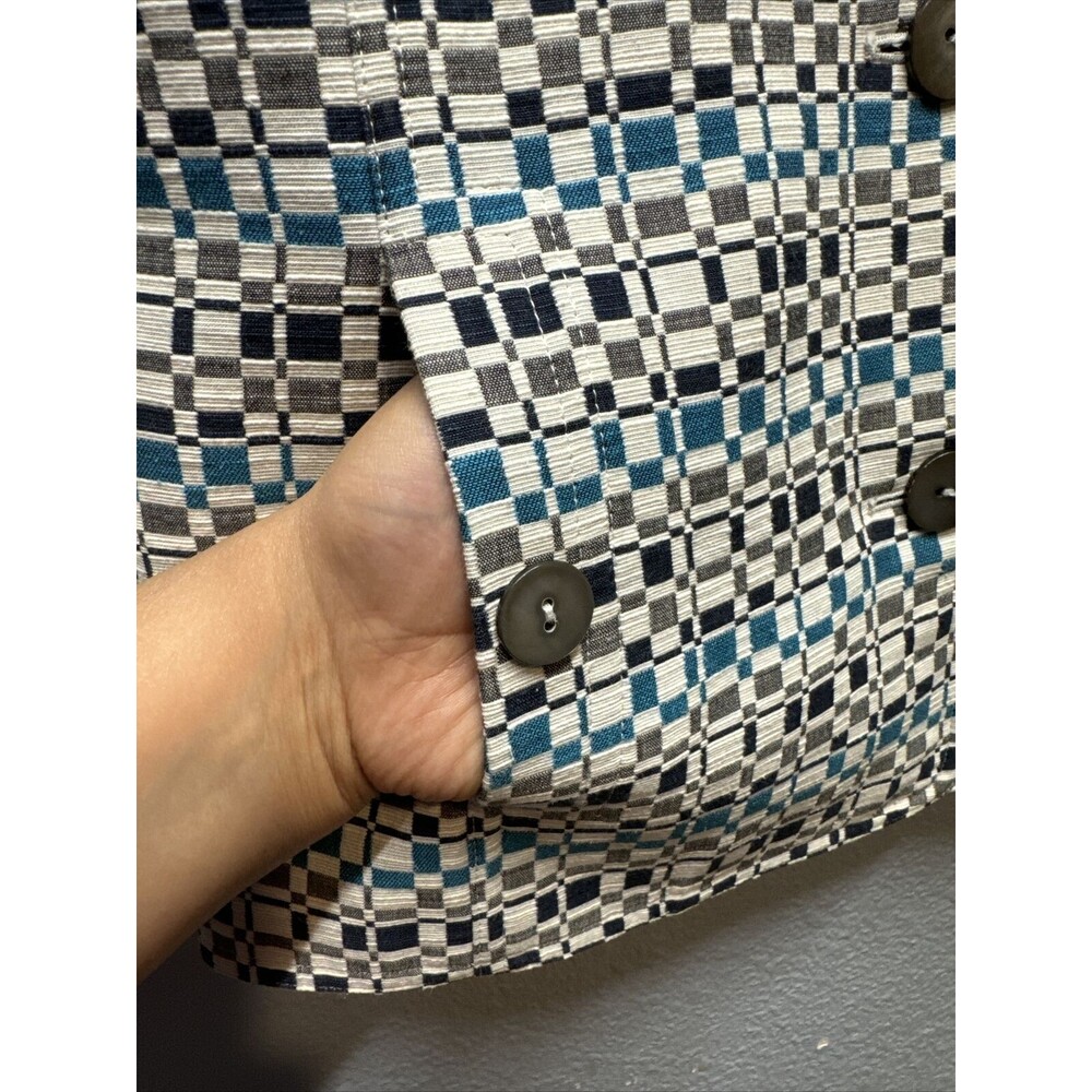 Nina Mclemore Women Blue,White Geometric Pattern Button Front Blazer Jacket Sz 2 - Picture 11 of 16